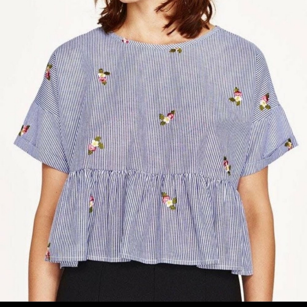 Zara Basic Collection Embroidered Cropped Top - image 1
